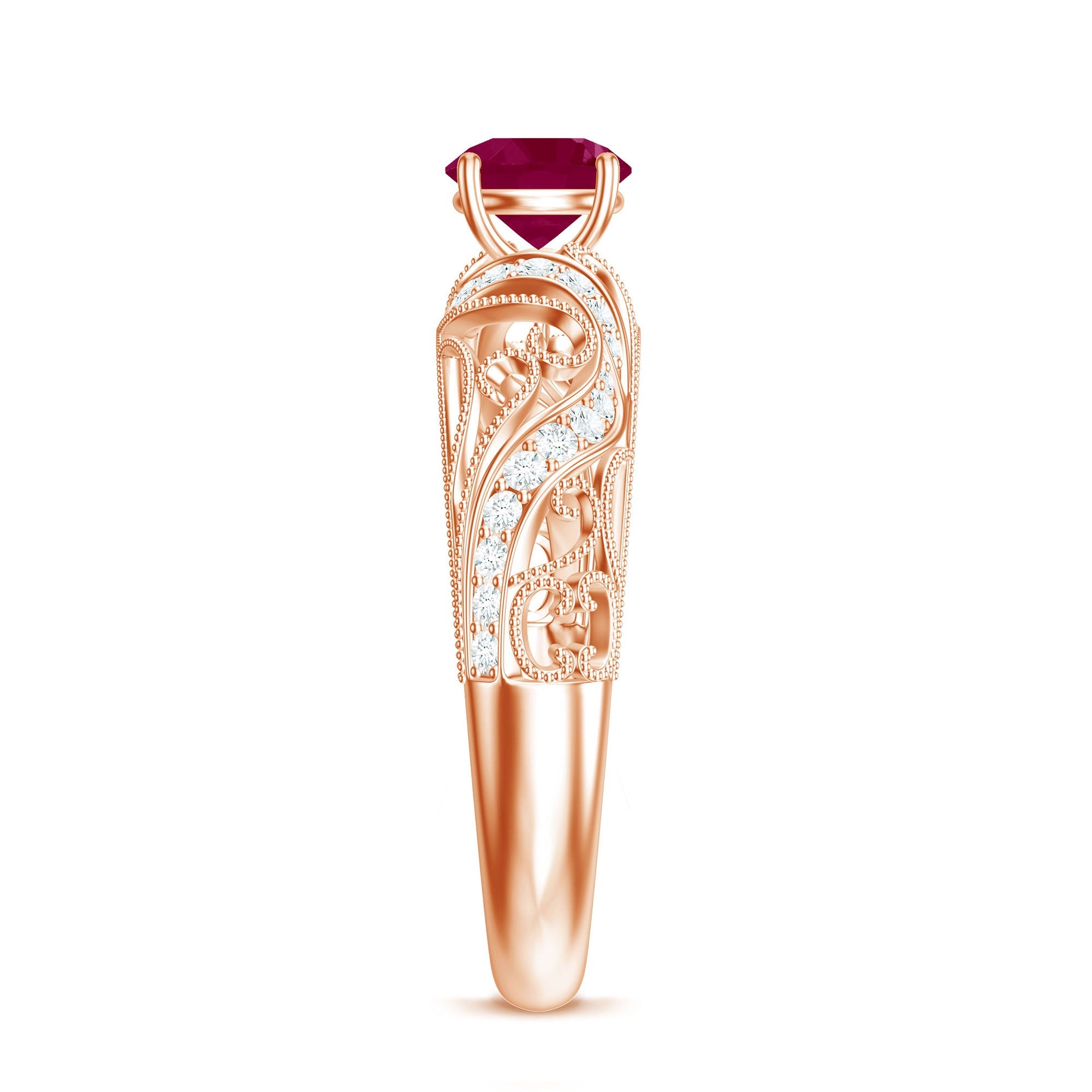 Vintage Inspired Real Ruby and Diamond Engagement Ring