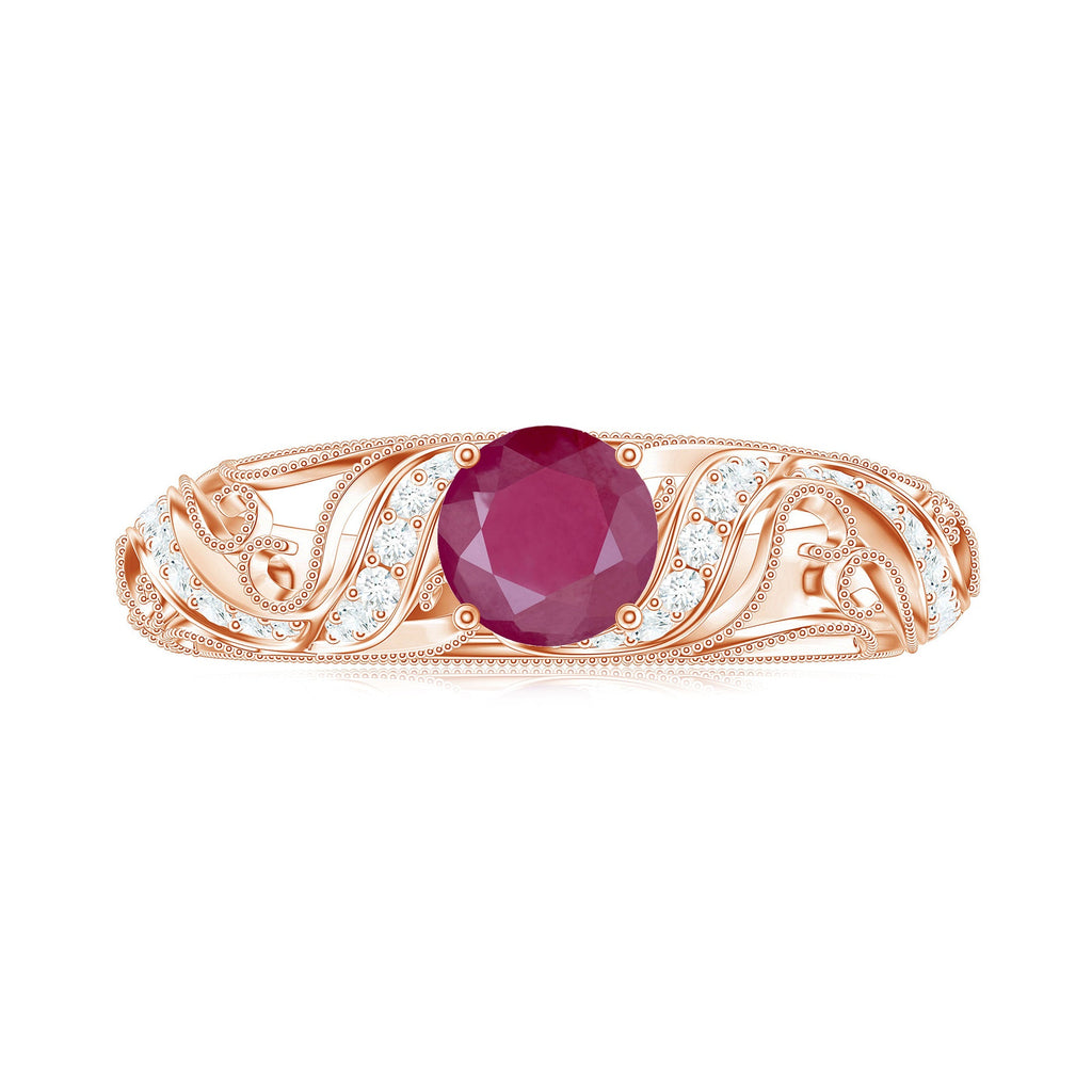 Vintage Inspired Real Ruby and Diamond Engagement Ring