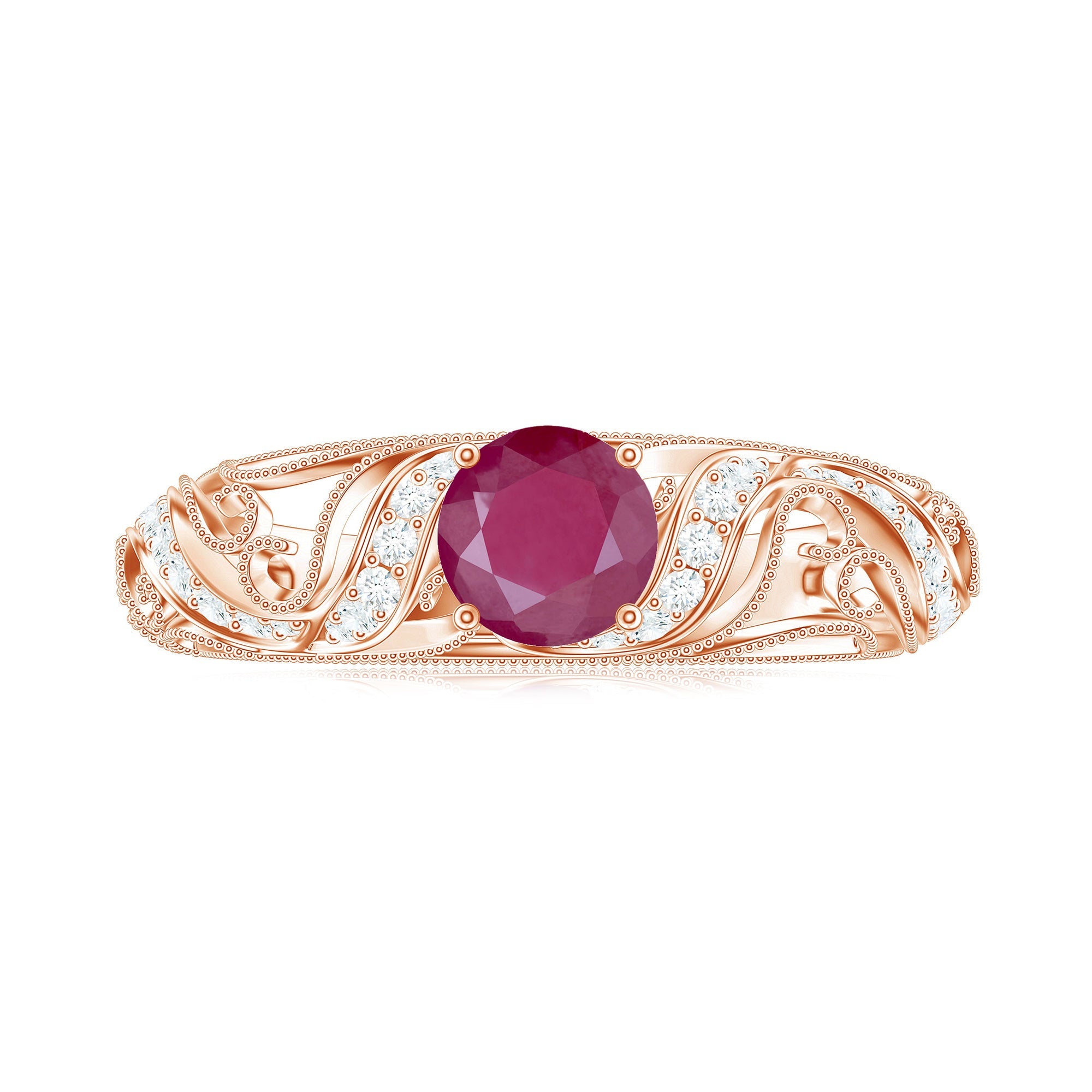 Vintage Inspired Real Ruby and Diamond Engagement Ring