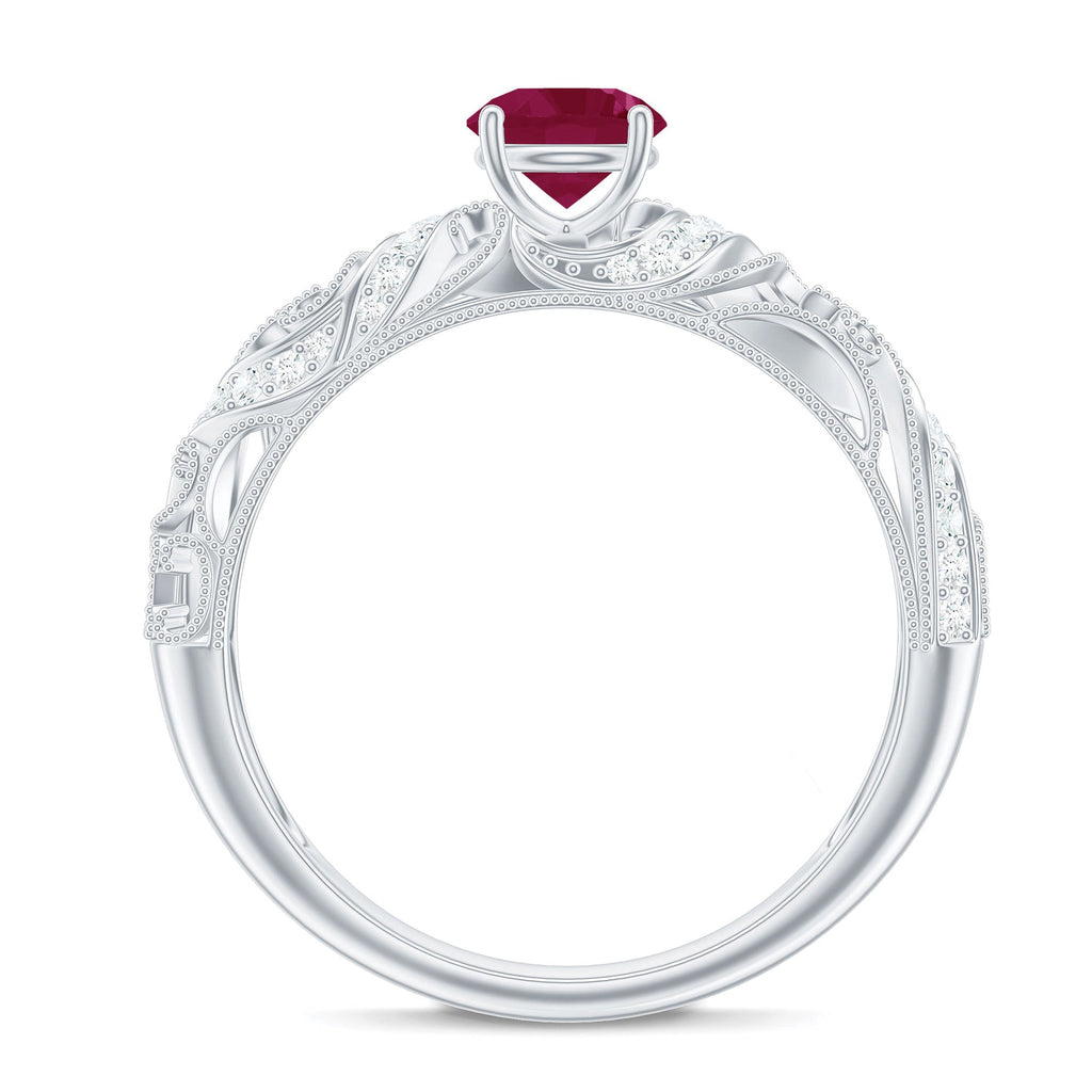 Vintage Inspired Real Ruby and Diamond Engagement Ring