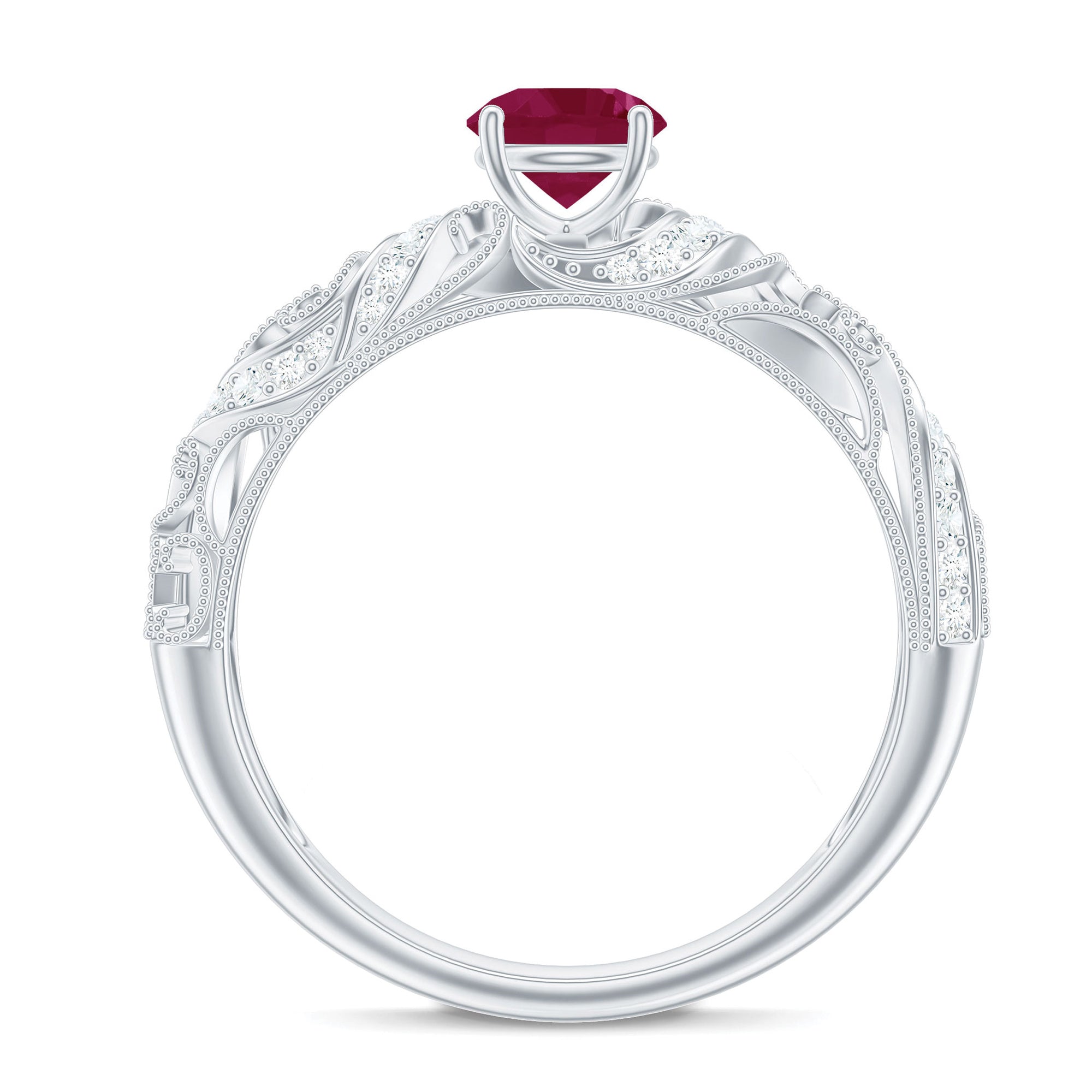 Vintage Inspired Real Ruby and Diamond Engagement Ring