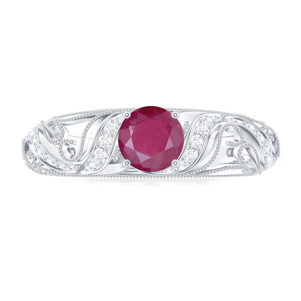Vintage Inspired Real Ruby and Diamond Engagement Ring