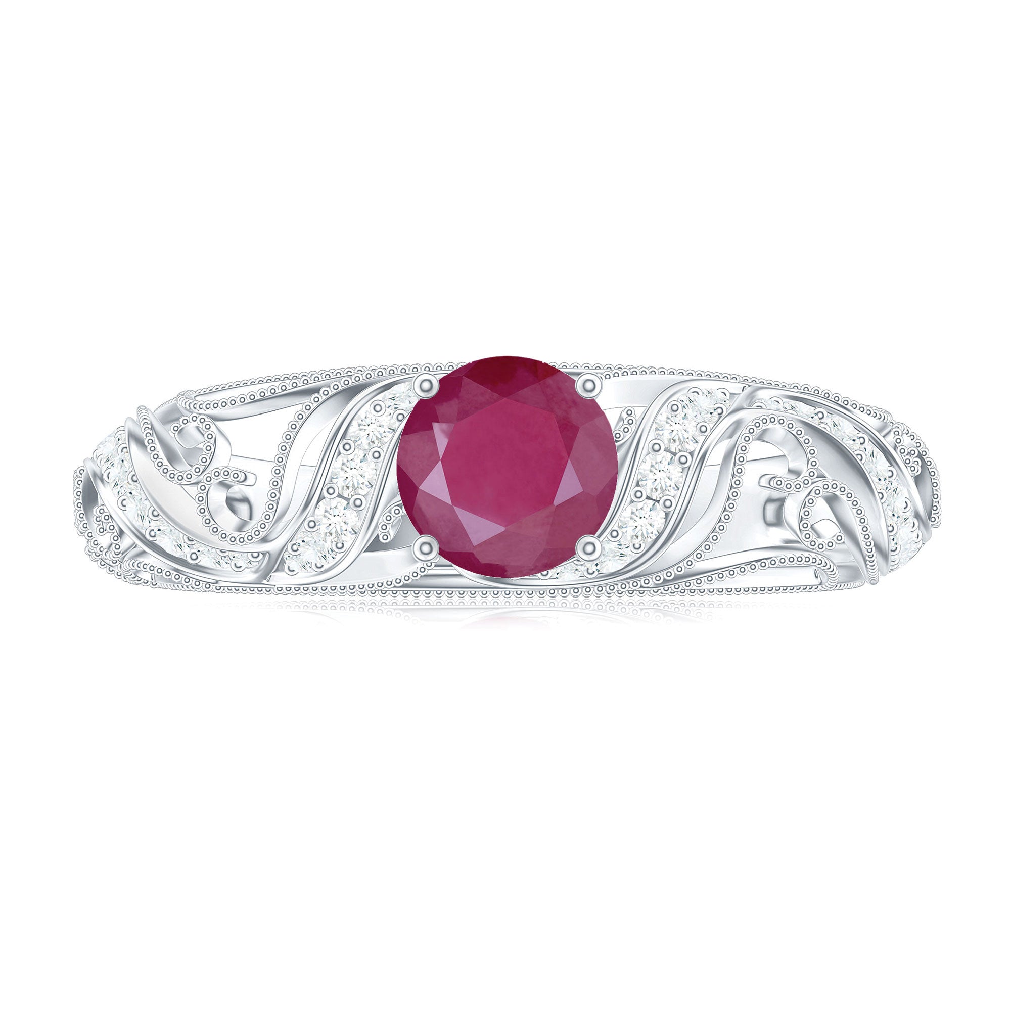 Vintage Inspired Real Ruby and Diamond Engagement Ring