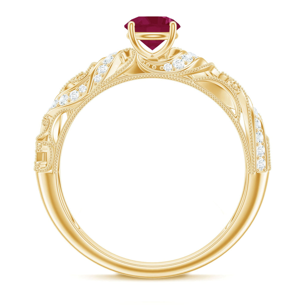 Vintage Inspired Real Ruby and Diamond Engagement Ring