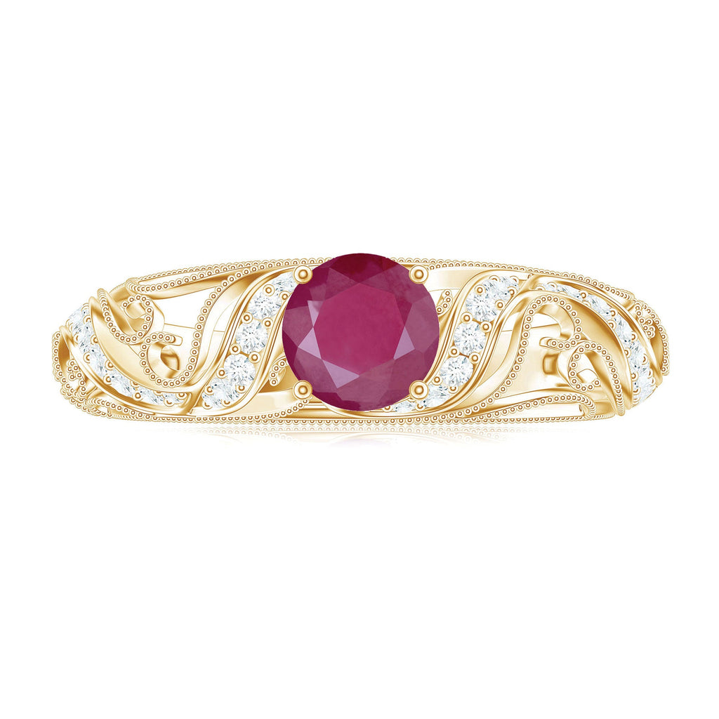 Vintage Inspired Real Ruby and Diamond Engagement Ring