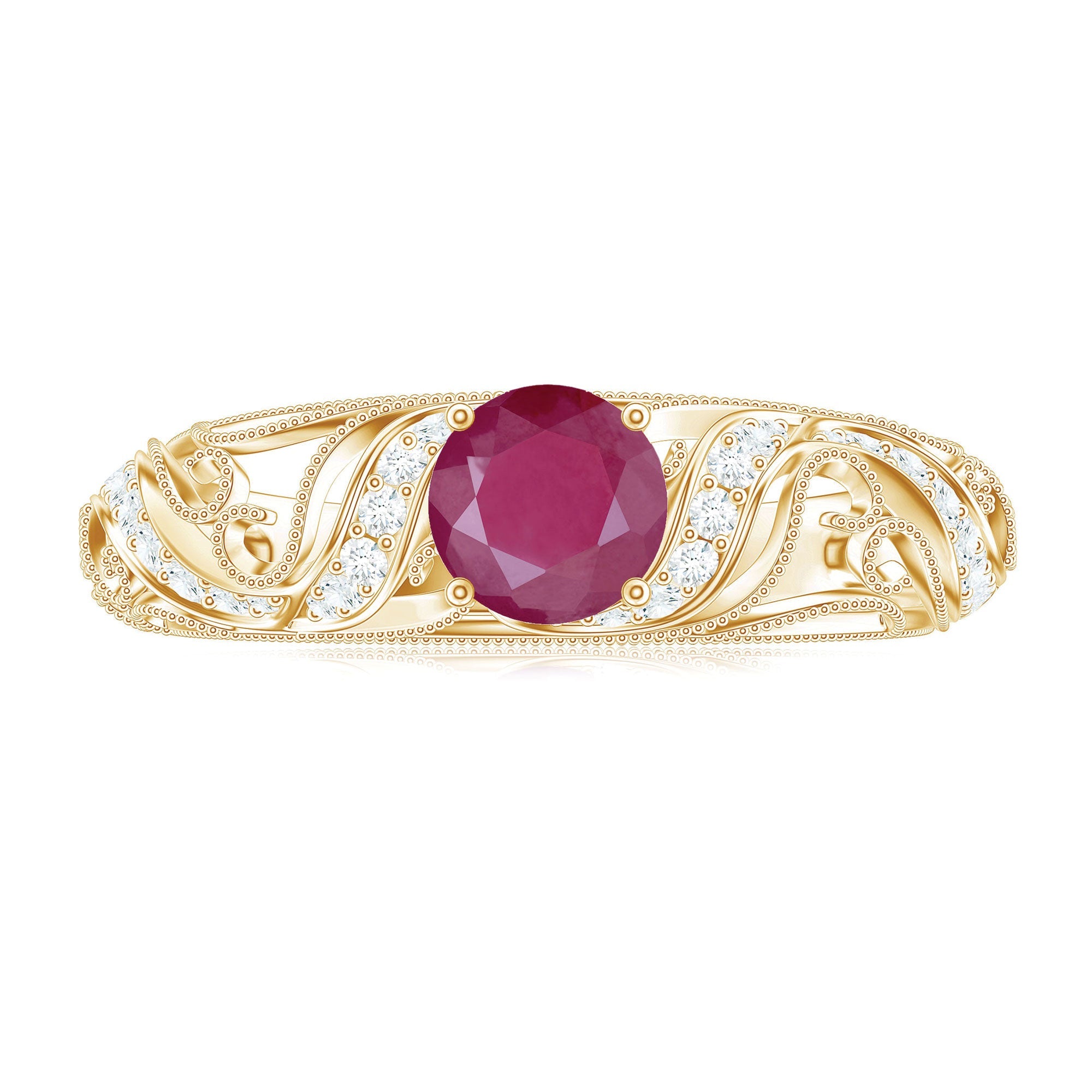 Vintage Inspired Real Ruby and Diamond Engagement Ring