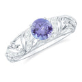 Round Tanzanite Vintage Inspired Engagement Ring with Diamond