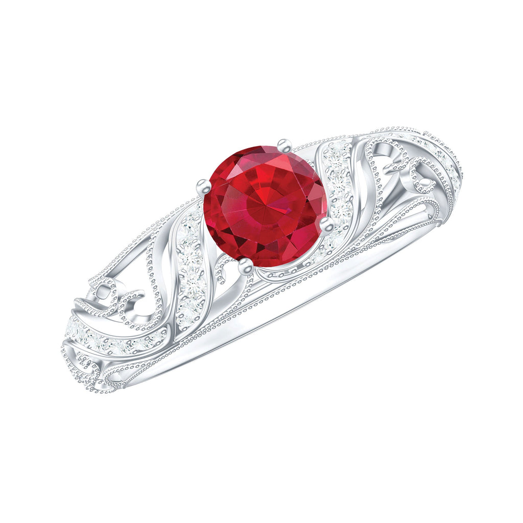 Lab Created Ruby and Diamond Vintage Inspired Engagement Ring