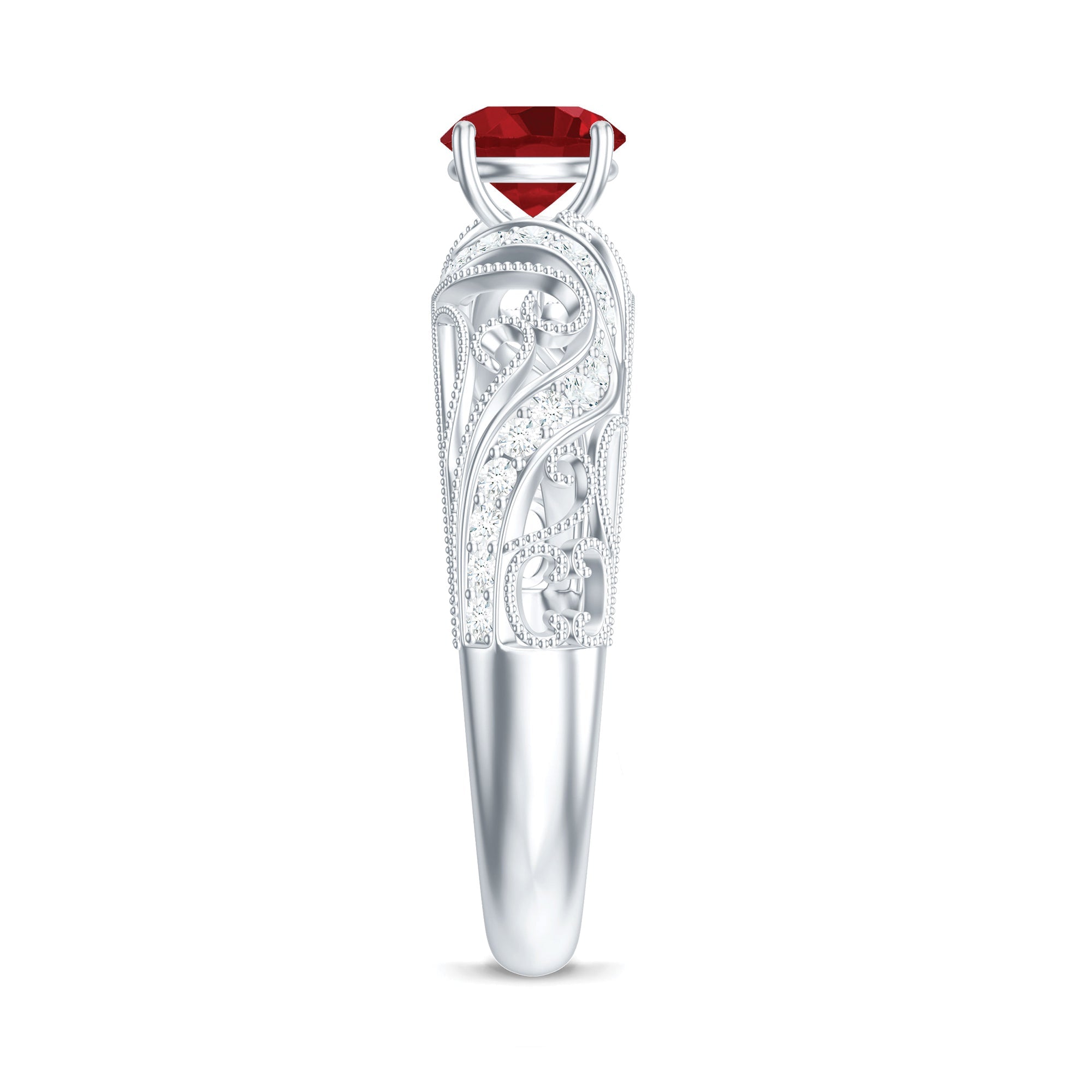 Lab Created Ruby and Diamond Vintage Inspired Engagement Ring