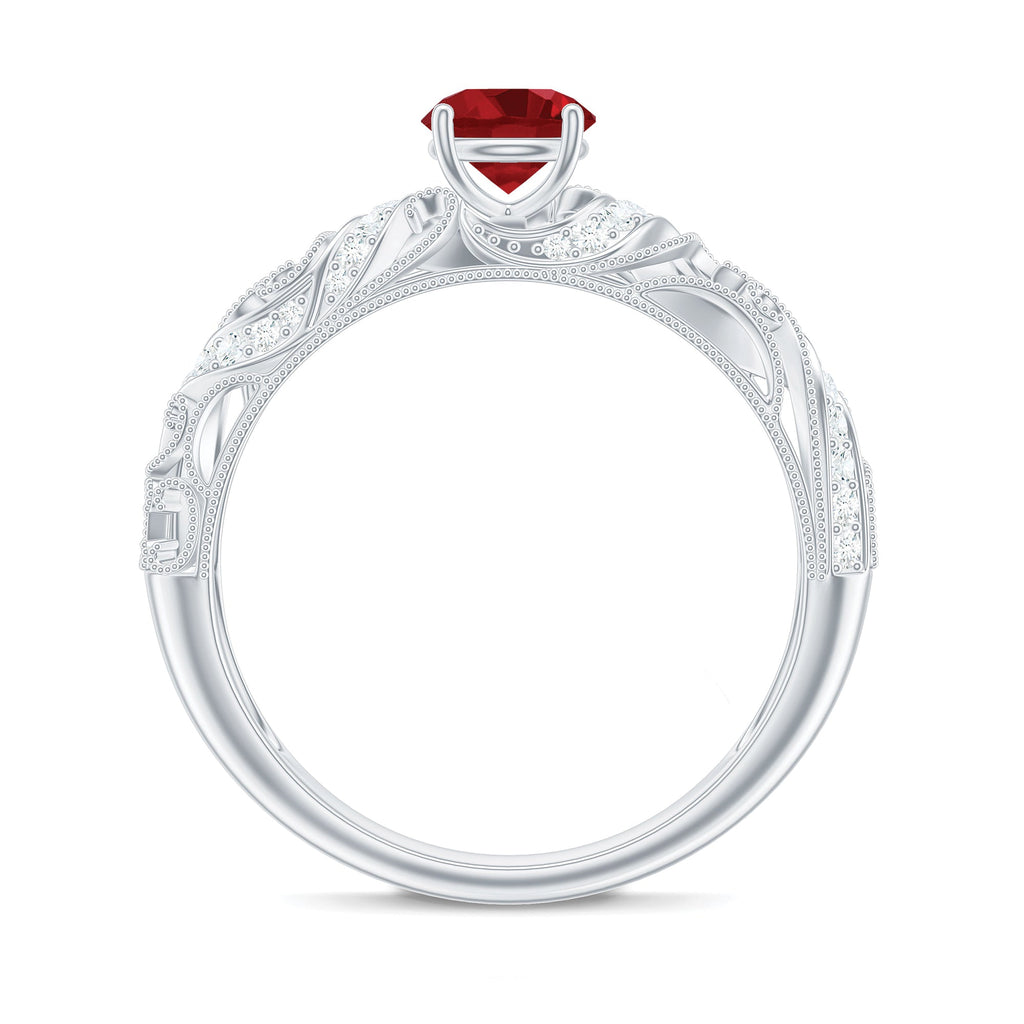 Lab Created Ruby and Diamond Vintage Inspired Engagement Ring
