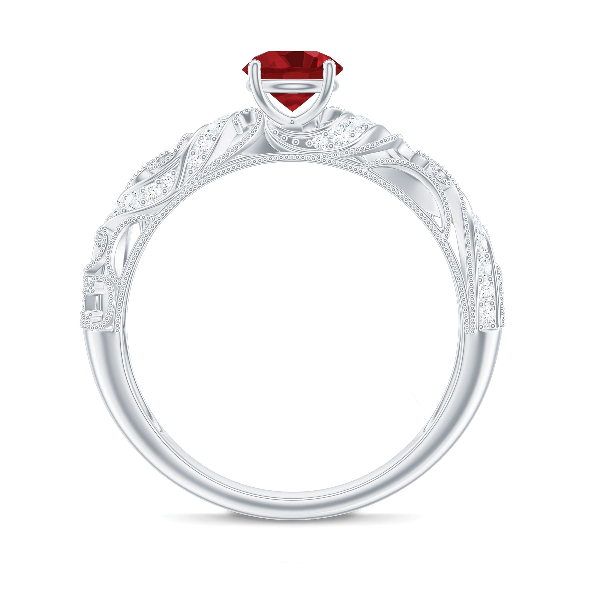 Lab Created Ruby and Diamond Vintage Inspired Engagement Ring