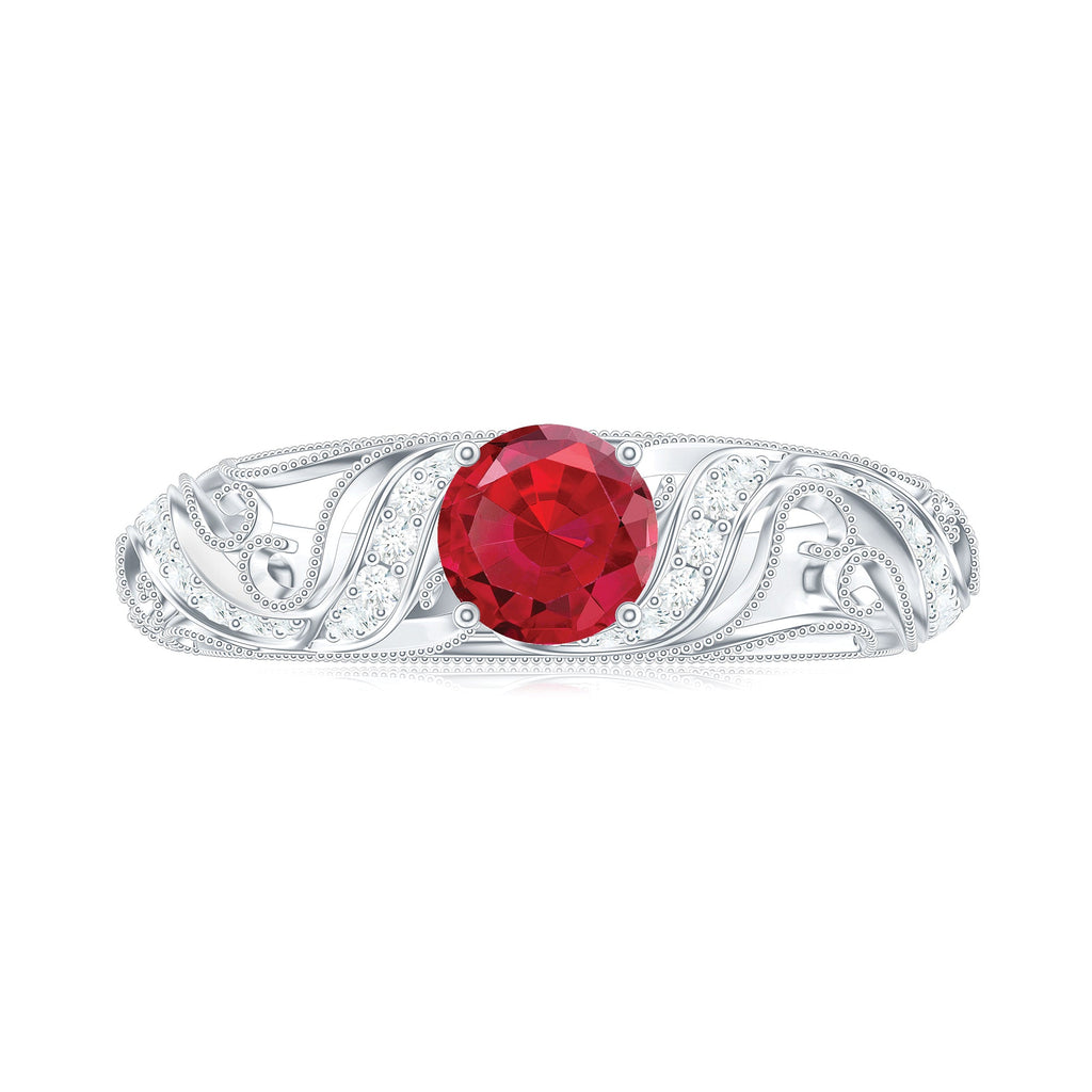 Lab Created Ruby and Diamond Vintage Inspired Engagement Ring