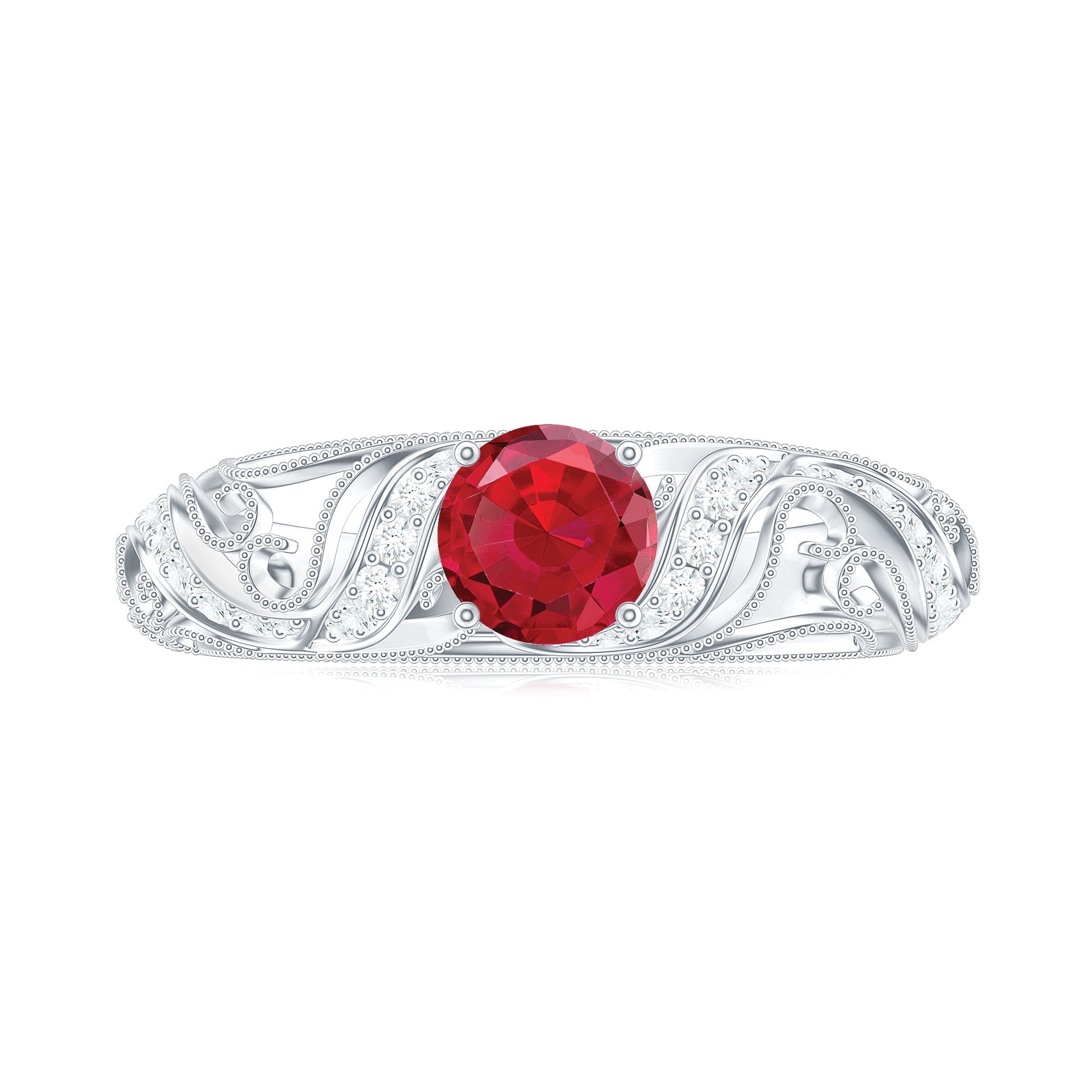 Lab Created Ruby and Diamond Vintage Inspired Engagement Ring