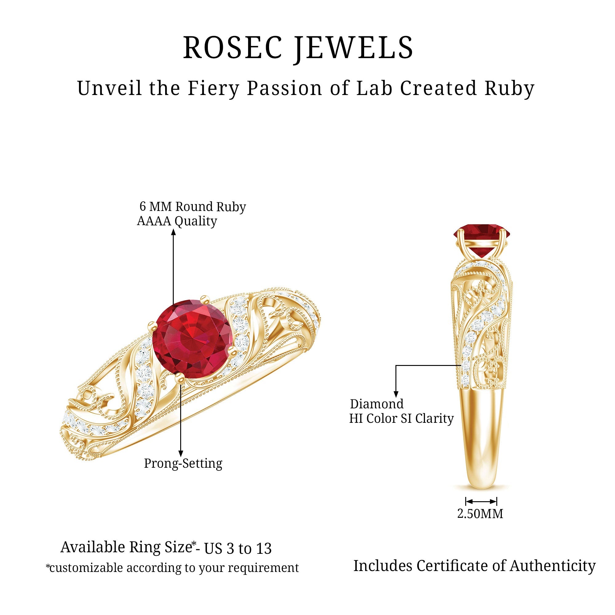Lab Created Ruby and Diamond Vintage Inspired Engagement Ring