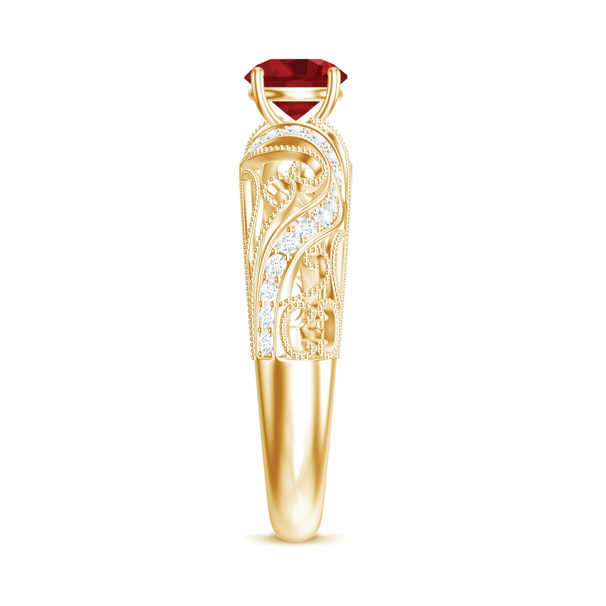 Lab Created Ruby and Diamond Vintage Inspired Engagement Ring