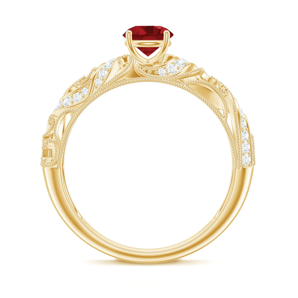 Lab Created Ruby and Diamond Vintage Inspired Engagement Ring