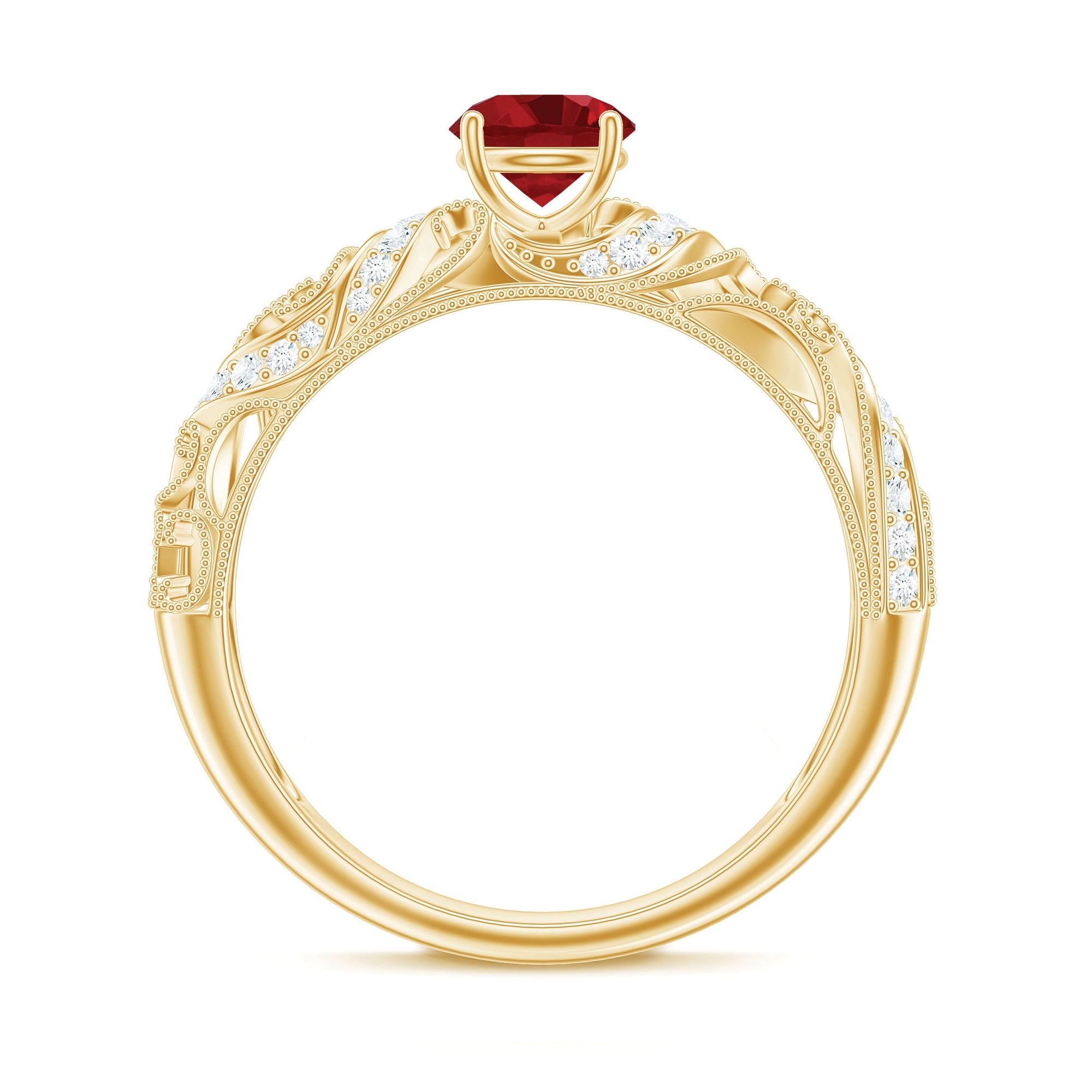 Lab Created Ruby and Diamond Vintage Inspired Engagement Ring