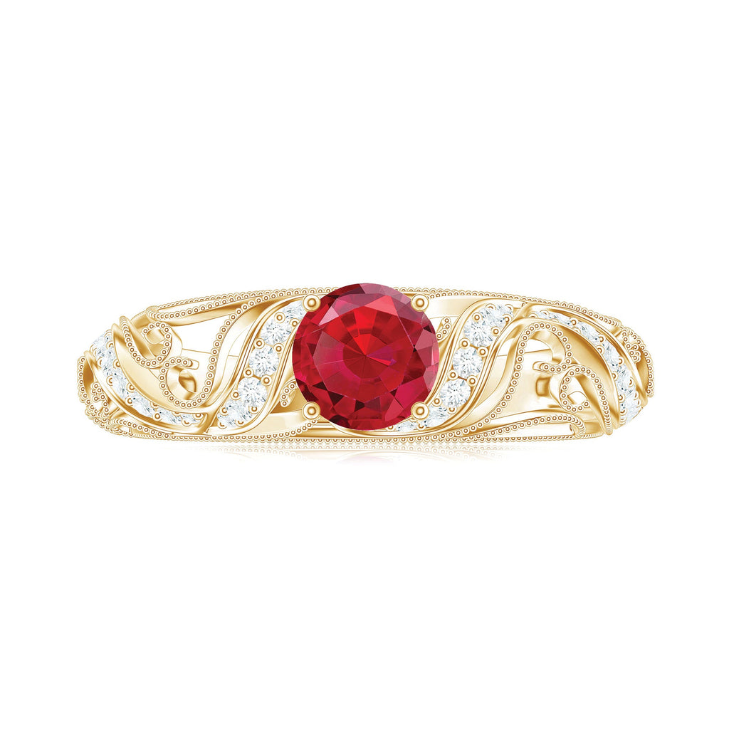 Lab Created Ruby and Diamond Vintage Inspired Engagement Ring