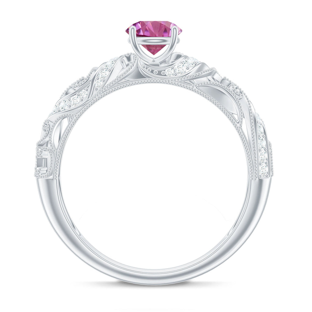 3/4 CT Vintage Style Pink Tourmaline Engagement Ring with Diamond