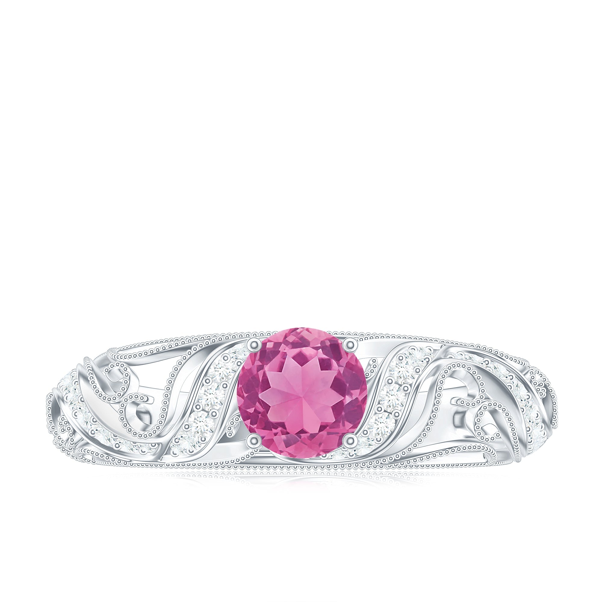 3/4 CT Vintage Style Pink Tourmaline Engagement Ring with Diamond