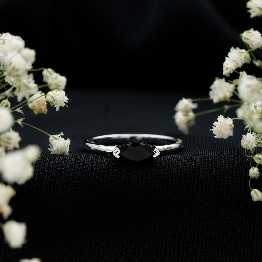 Marquise Cut Solitaire Black Onyx East West Promise Ring