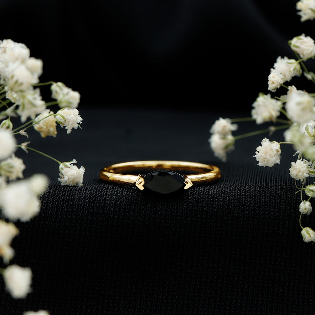 Marquise Cut Solitaire Black Onyx East West Promise Ring