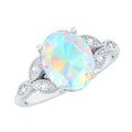 Vintage Style 8X10mm Ethiopian Opal Oblong Engagement Ring with Diamond
