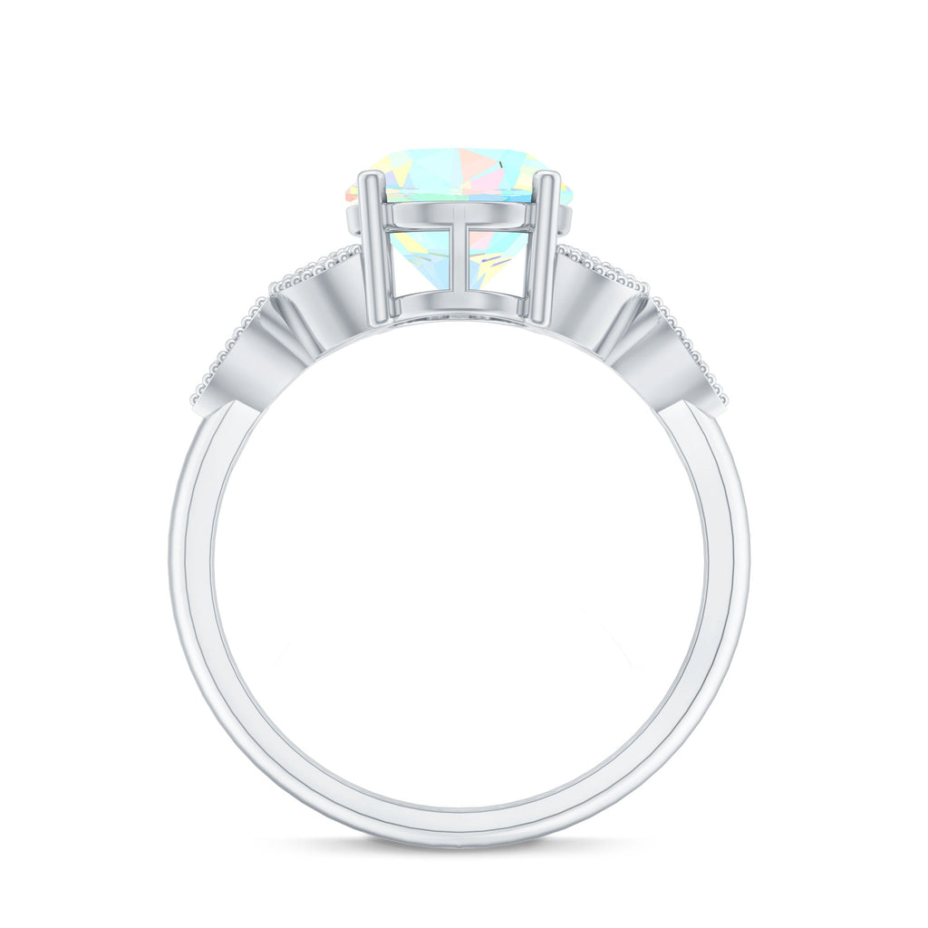 Vintage Style 8X10mm Ethiopian Opal Oblong Engagement Ring with Diamond