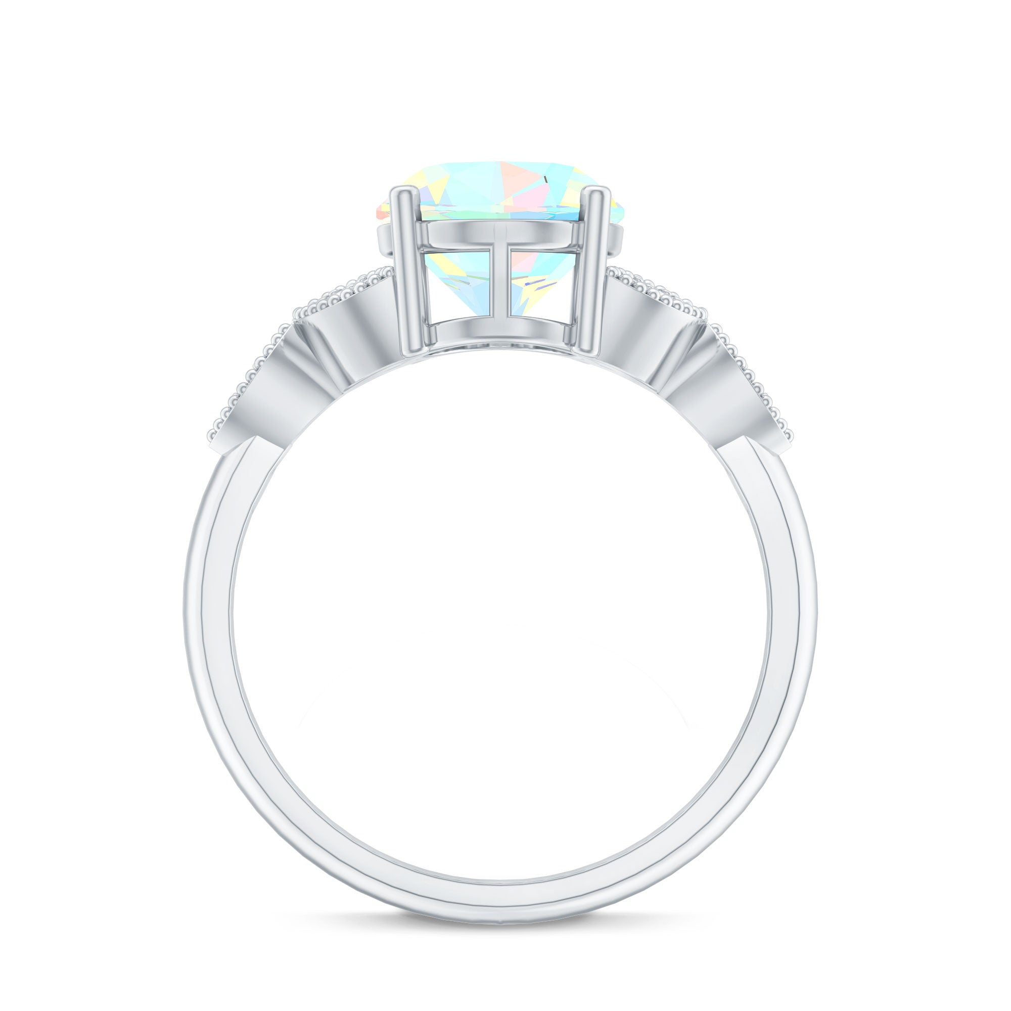 Vintage Style 8X10mm Ethiopian Opal Oblong Engagement Ring with Diamond