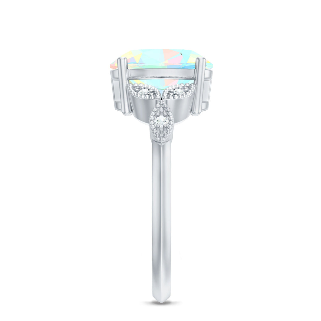 Vintage Style 8X10mm Ethiopian Opal Oblong Engagement Ring with Diamond