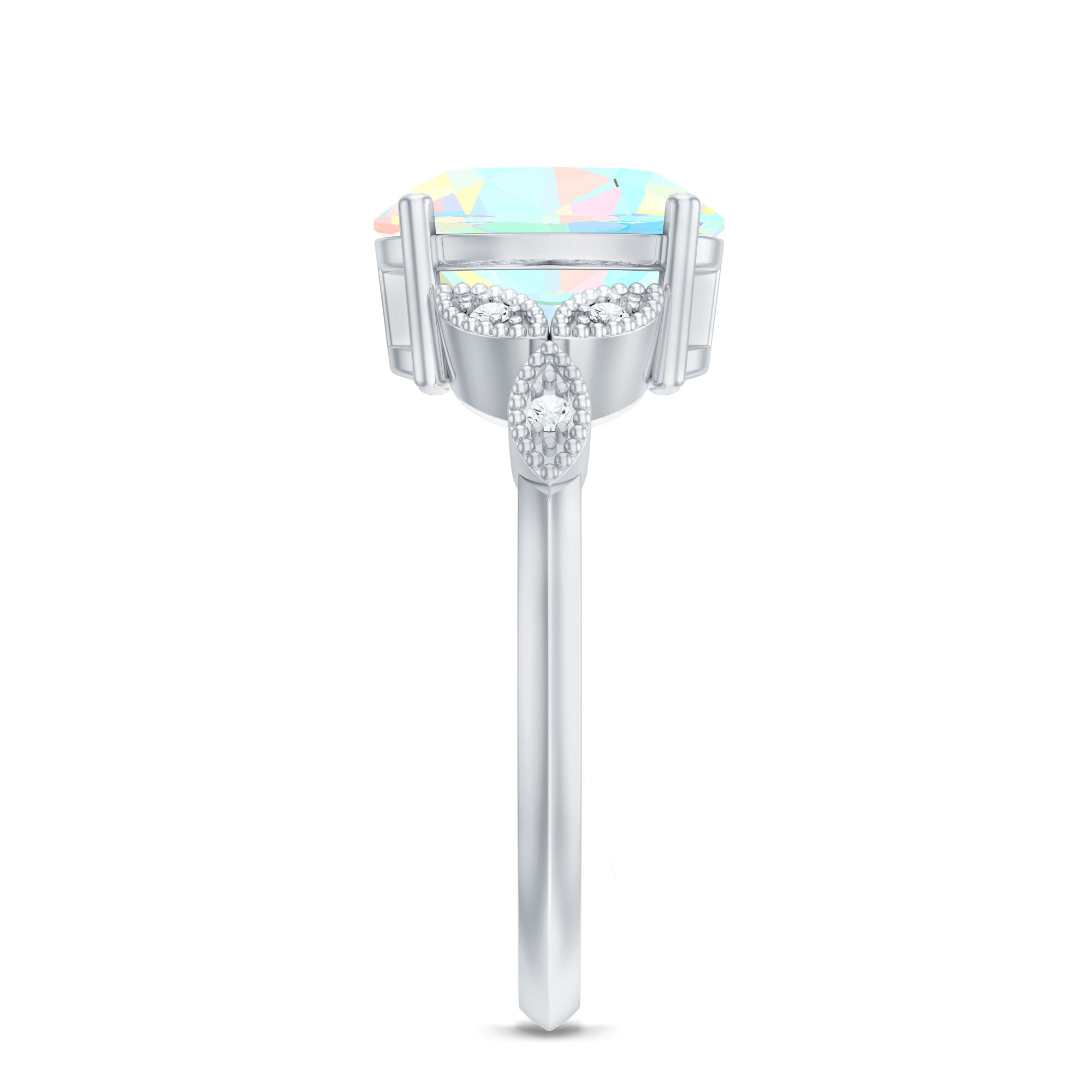Vintage Style 8X10mm Ethiopian Opal Oblong Engagement Ring with Diamond