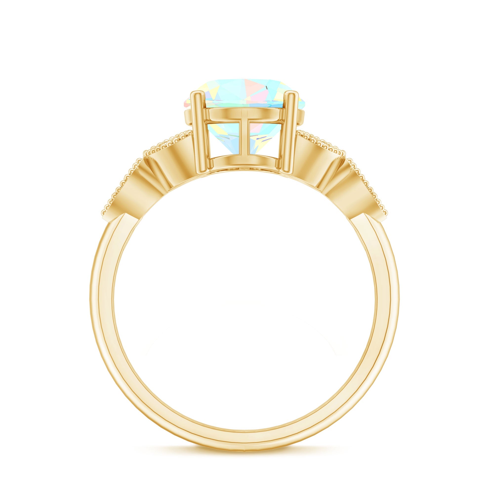 Vintage Style 8X10mm Ethiopian Opal Oblong Engagement Ring with Diamond