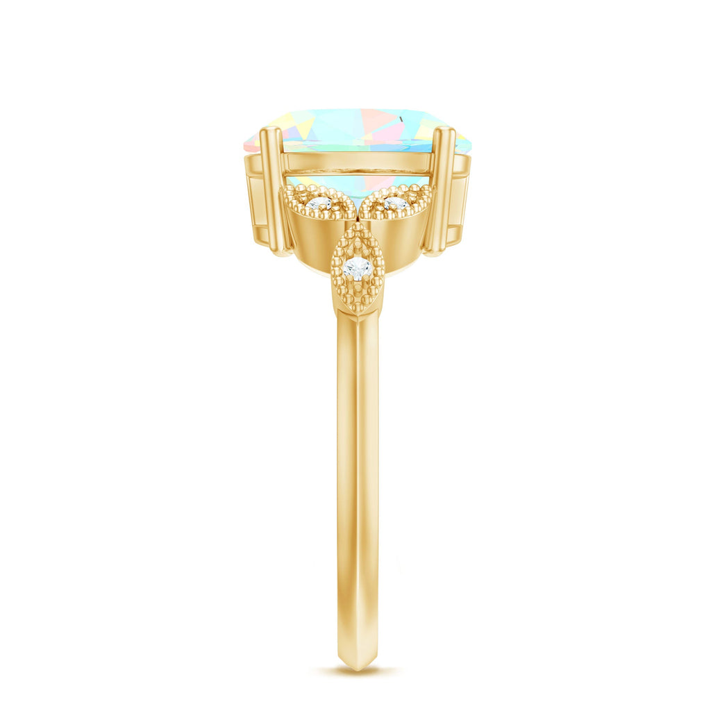 Vintage Style 8X10mm Ethiopian Opal Oblong Engagement Ring with Diamond