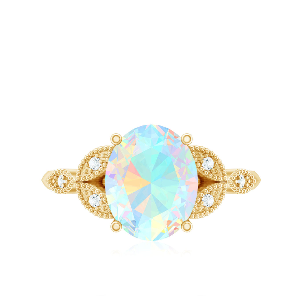 Vintage Style 8X10mm Ethiopian Opal Oblong Engagement Ring with Diamond