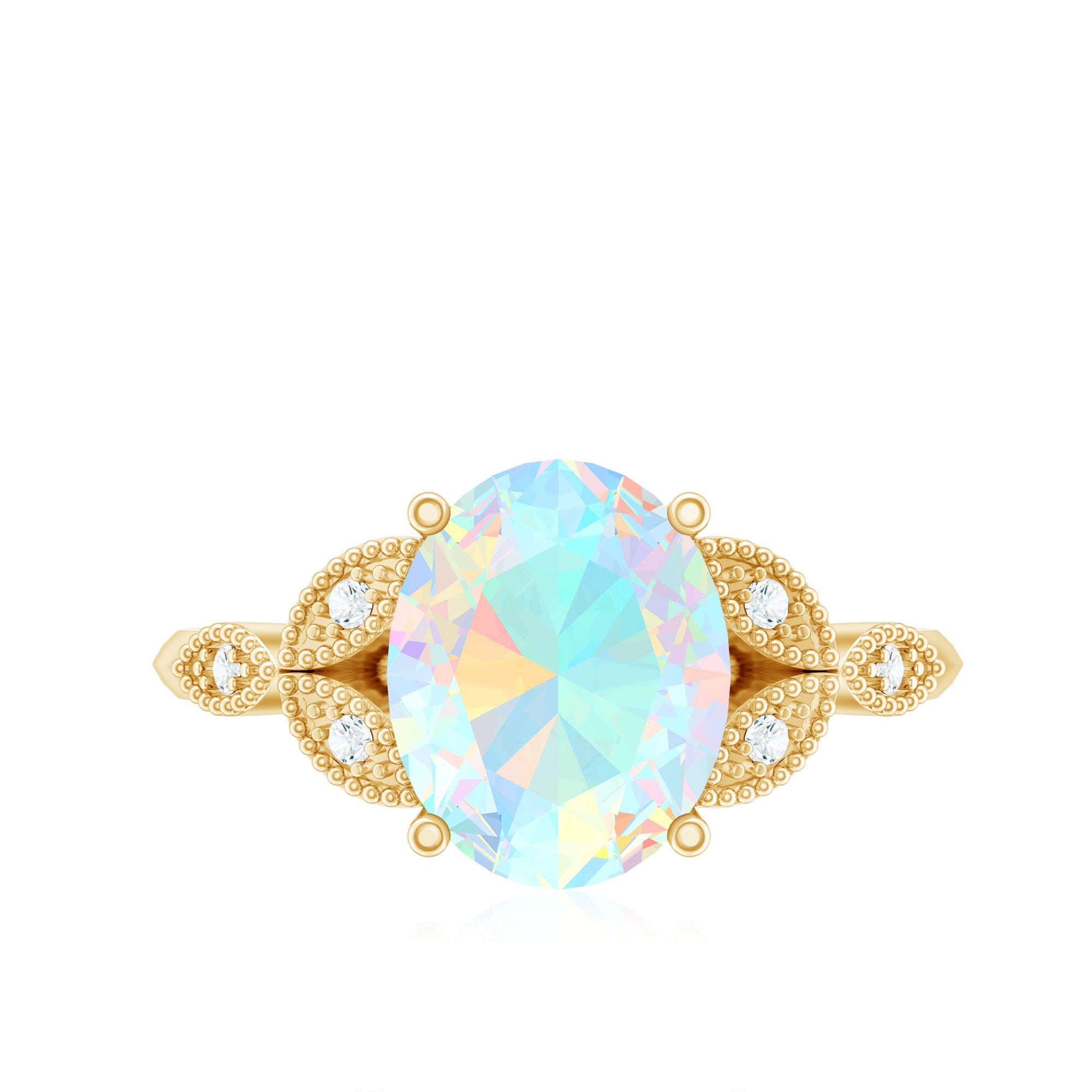 Vintage Style 8X10mm Ethiopian Opal Oblong Engagement Ring with Diamond