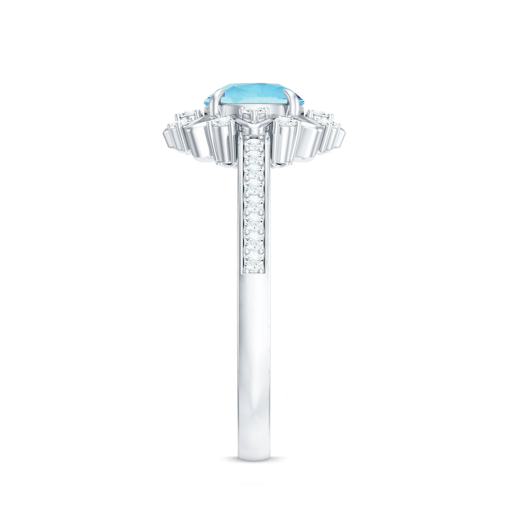 1.25 CT Aquamarine Floral Engagement Ring with Diamond Side Stones