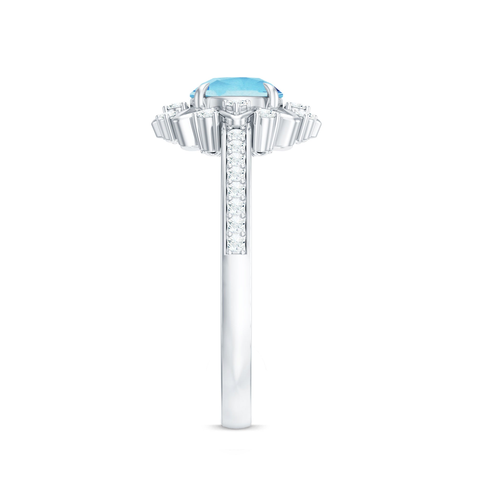 1.25 CT Aquamarine Floral Engagement Ring with Diamond Side Stones