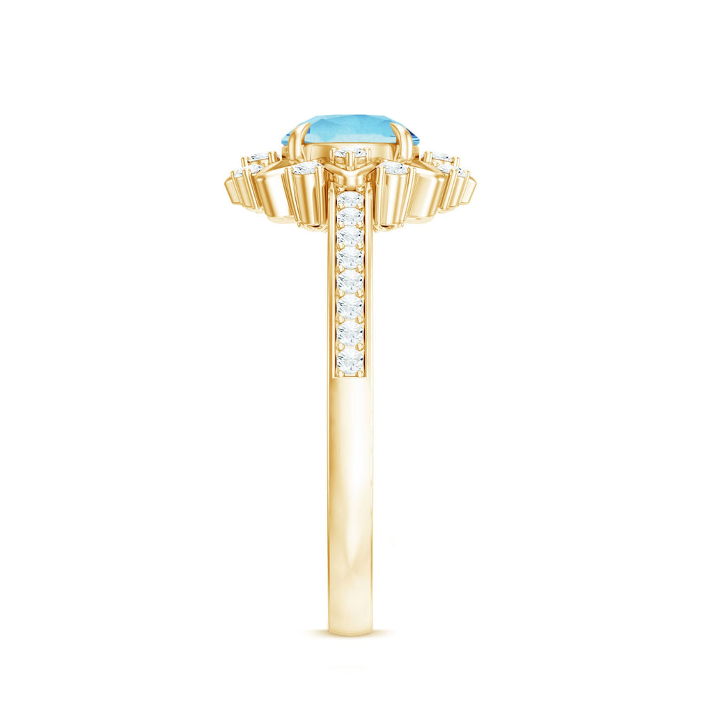 1.25 CT Aquamarine Floral Engagement Ring with Diamond Side Stones
