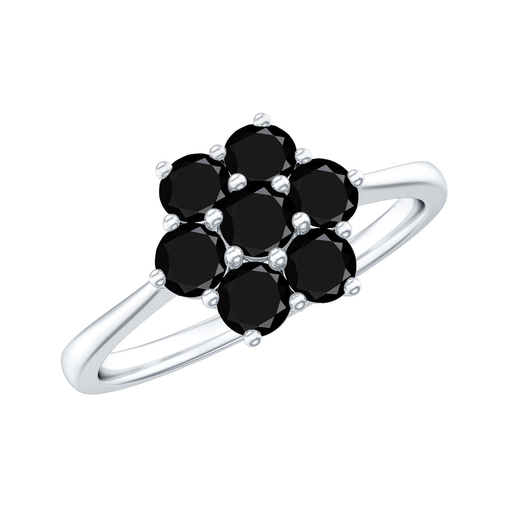 Natural Black Spinel Flower Engagement Ring with Certificate