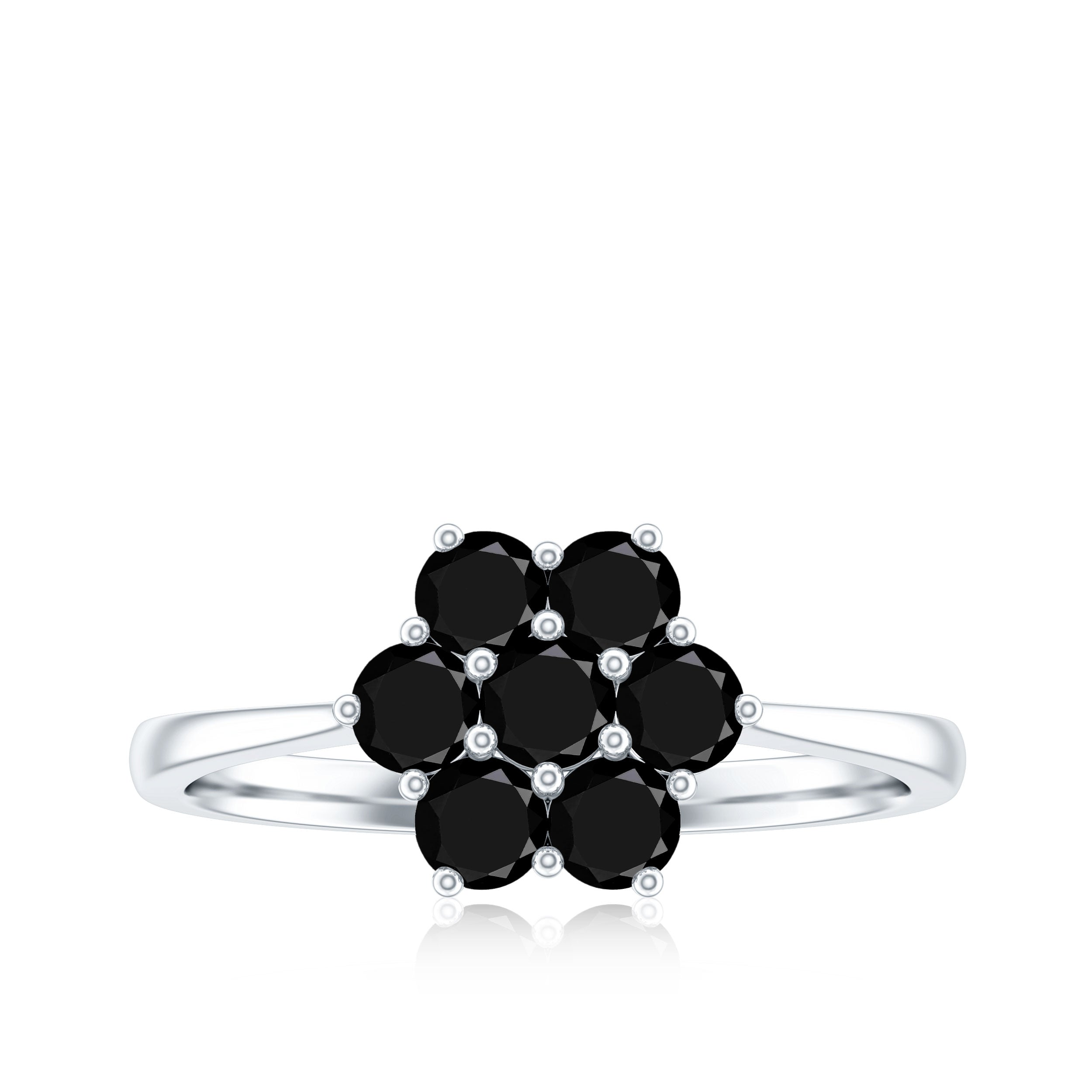 Natural Black Spinel Flower Engagement Ring with Certificate