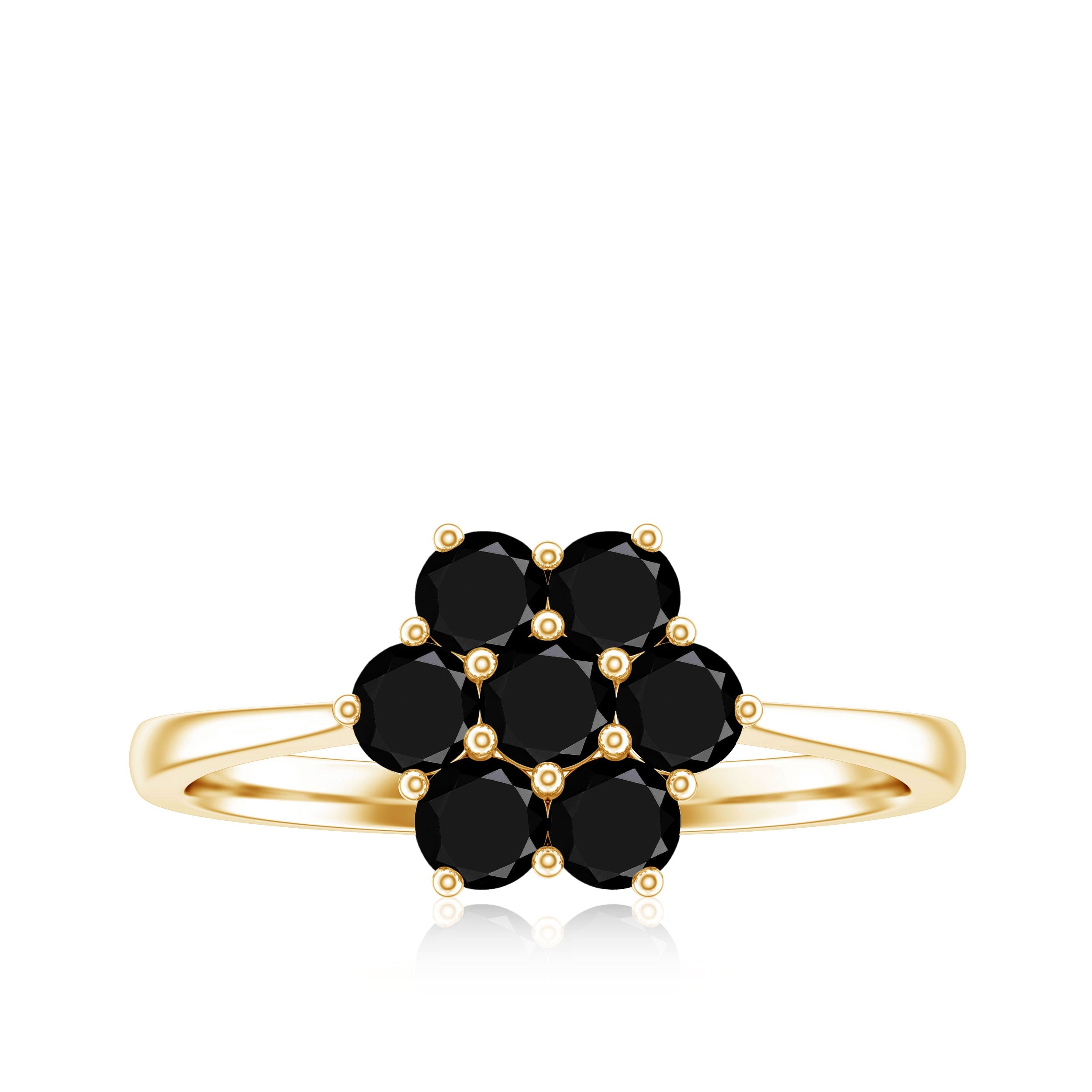 Natural Black Spinel Flower Engagement Ring with Certificate