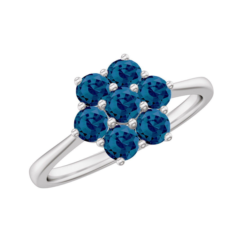 Genuine London Blue Topaz Flower Engagement Ring With Certificate