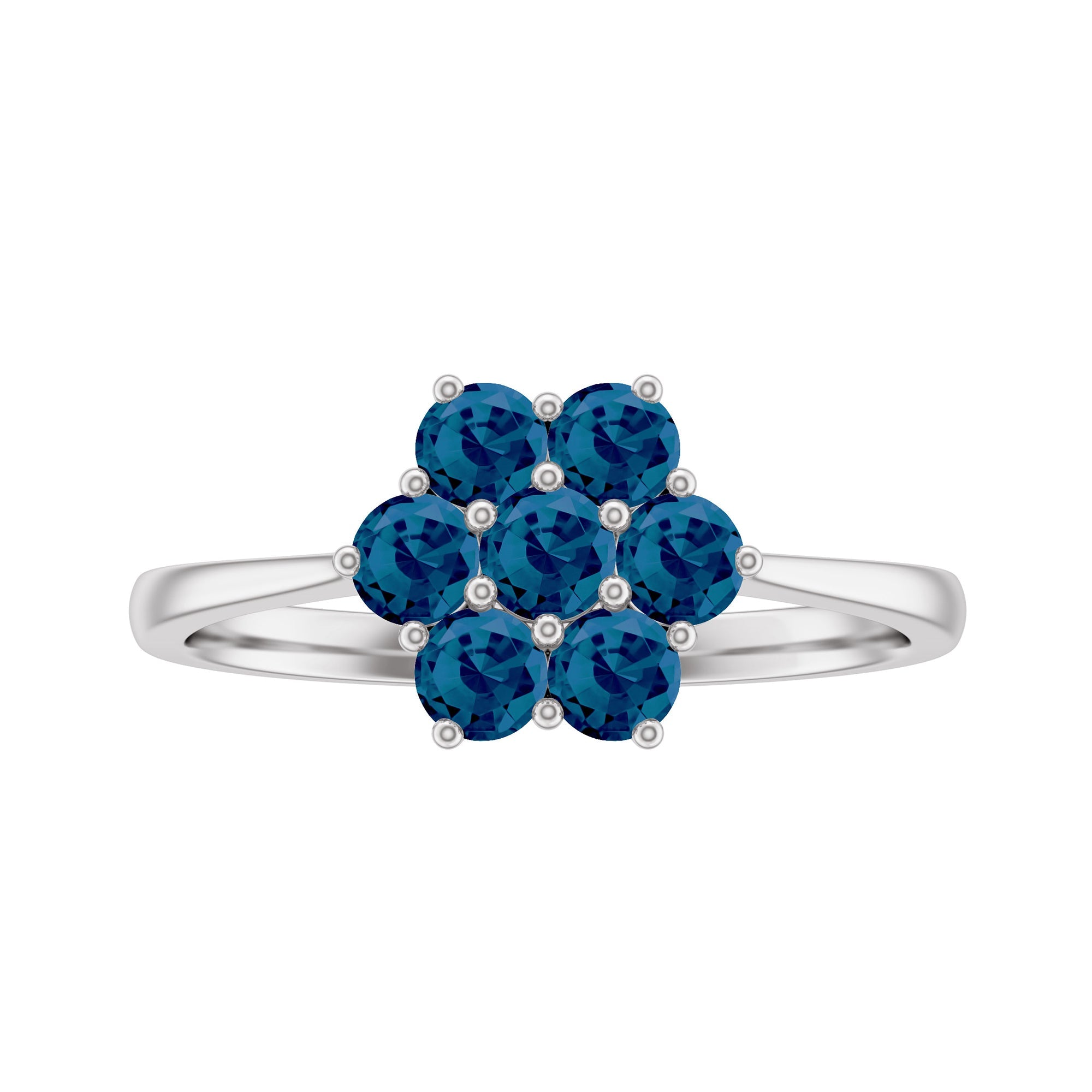 Genuine London Blue Topaz Flower Engagement Ring With Certificate