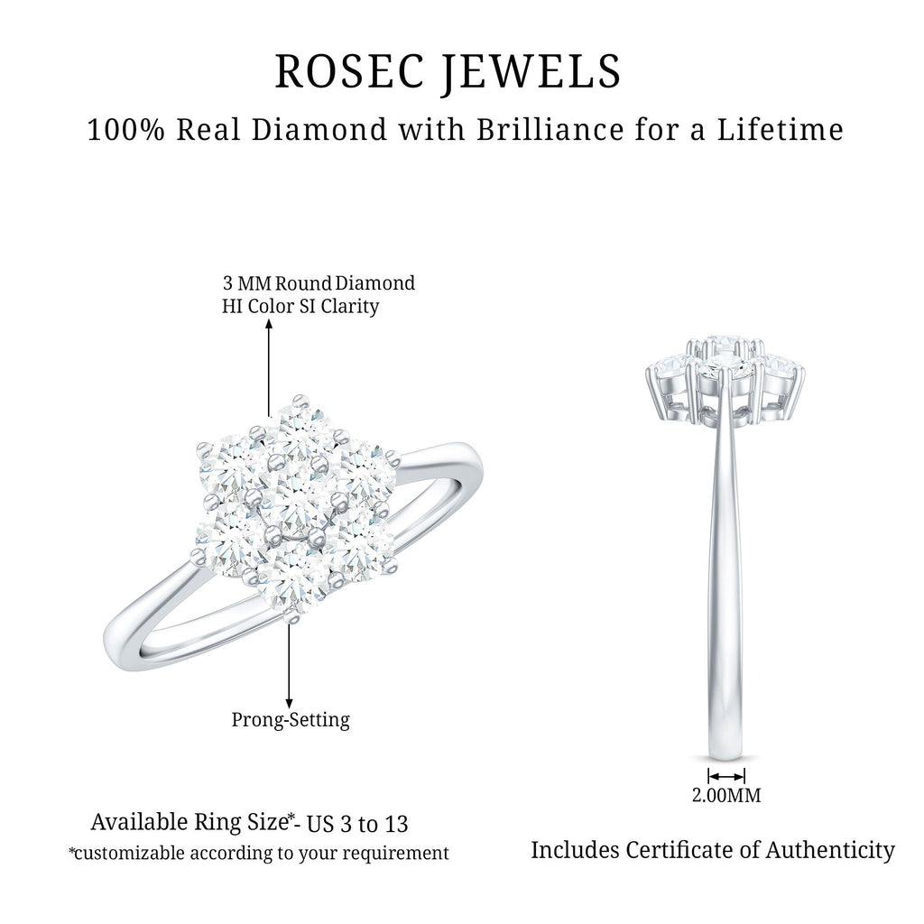 Natural Diamond Flower Cluster Engagement Ring for Women