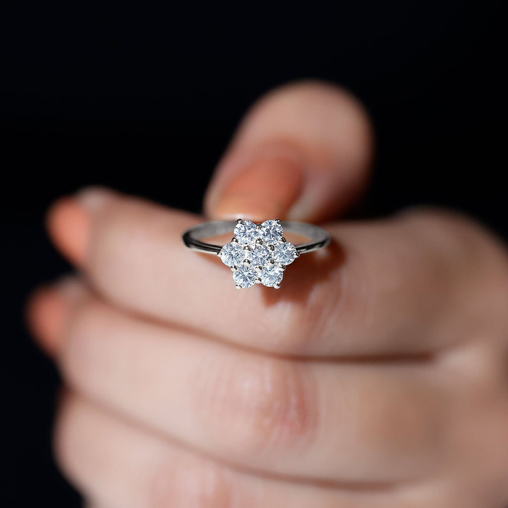 Natural Diamond Flower Cluster Engagement Ring for Women