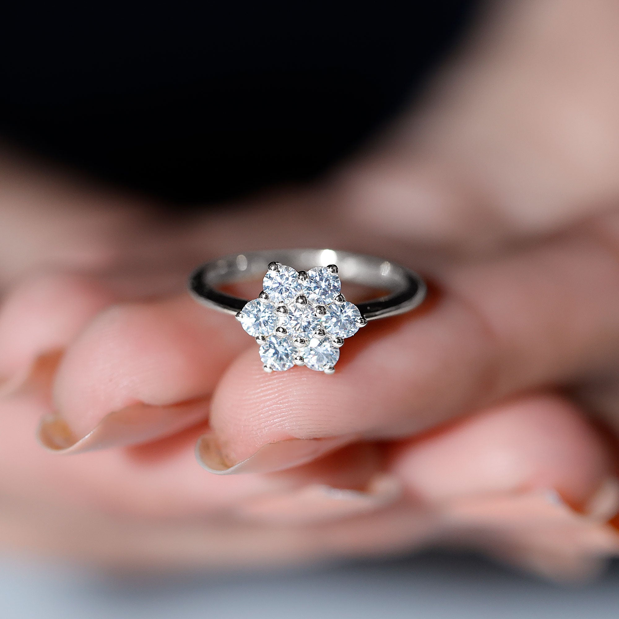 Natural Diamond Flower Cluster Engagement Ring for Women