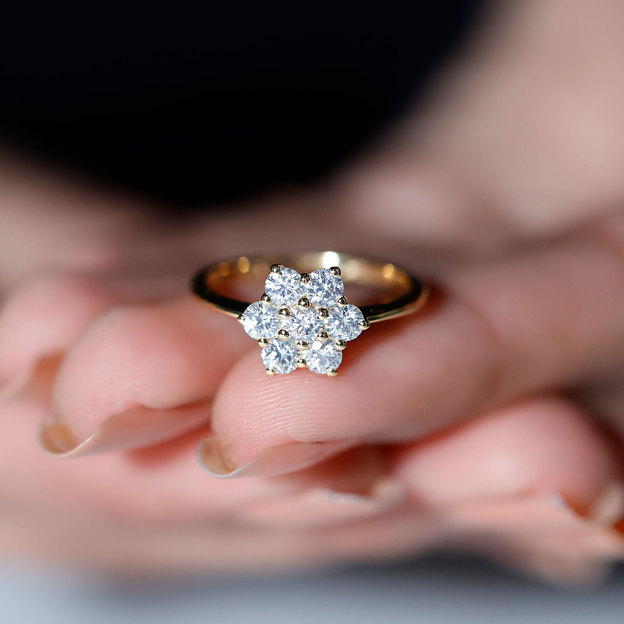 Natural Diamond Flower Cluster Engagement Ring for Women