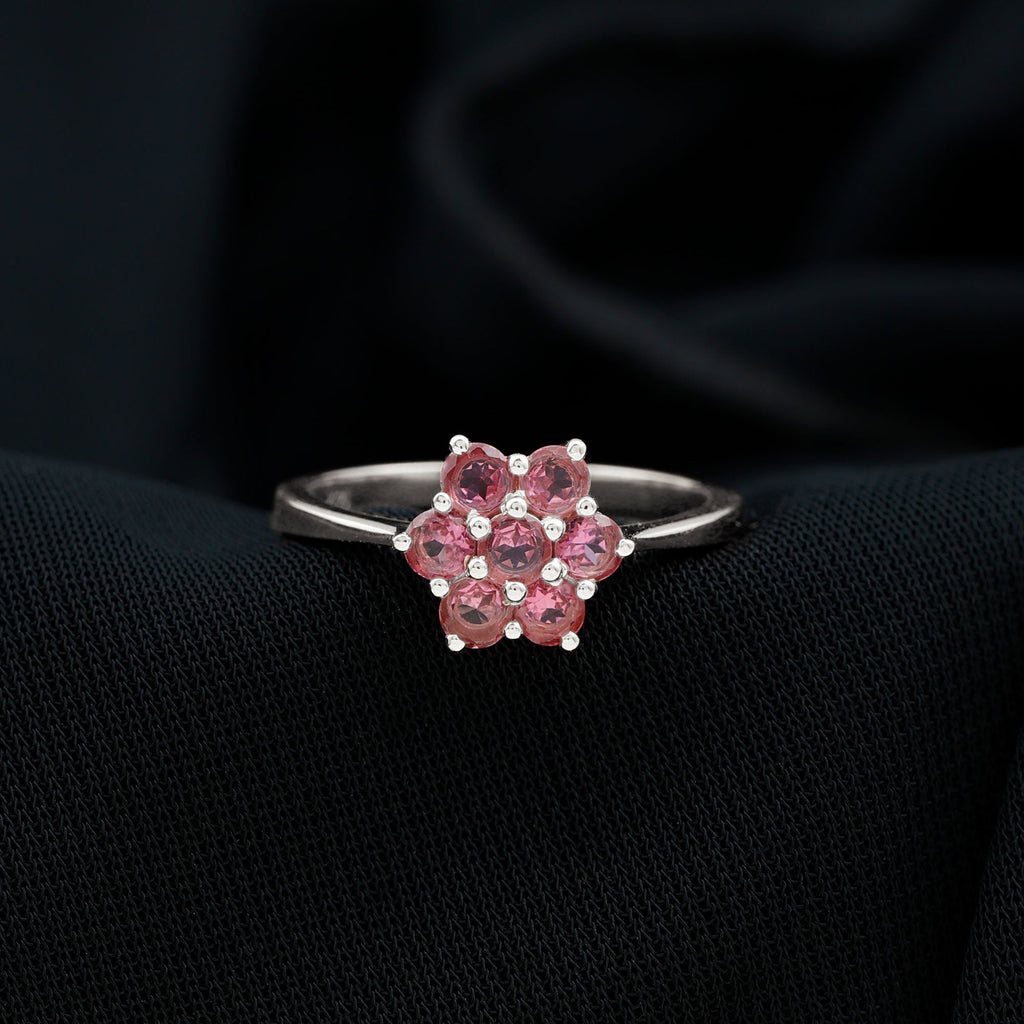 Round Shape Pink Tourmaline Flower Engagement Ring