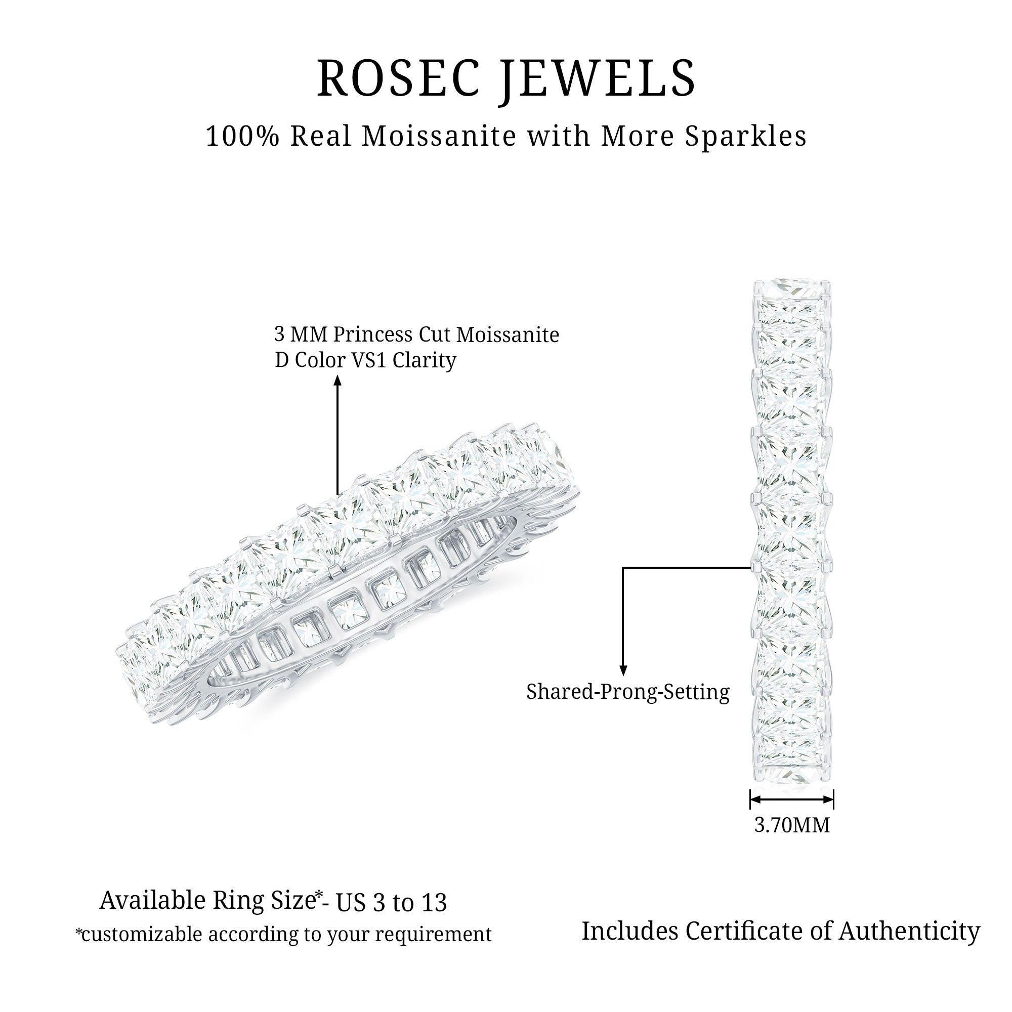 Princess Cut Moissanite Full Eternity Band Ring