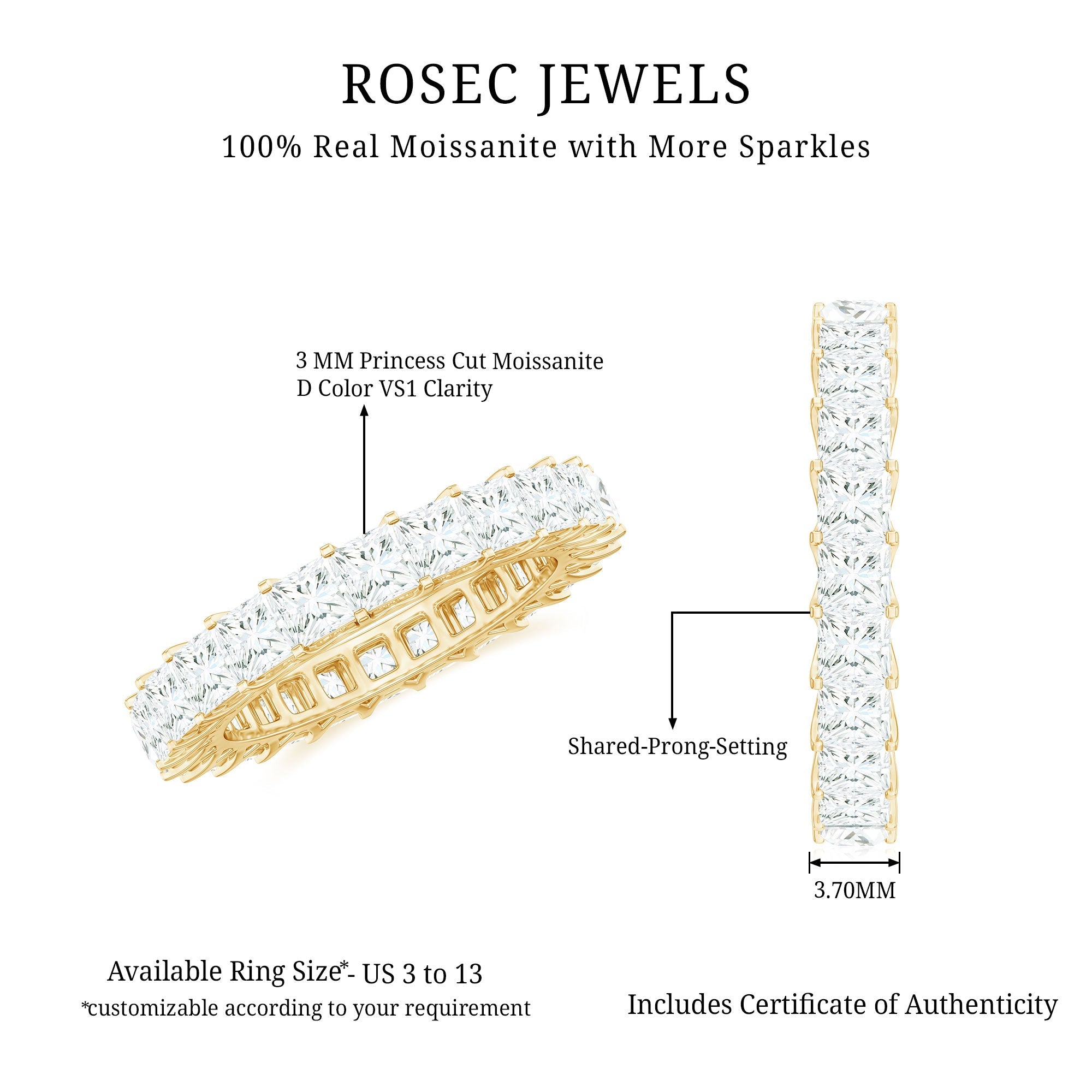 Princess Cut Moissanite Full Eternity Band Ring